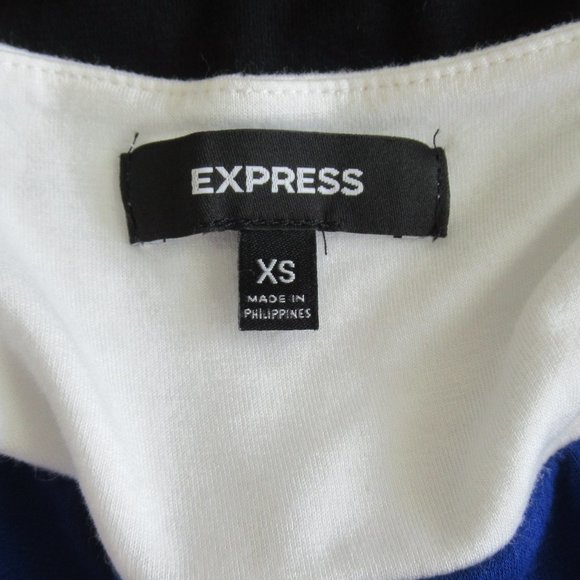 Express XS Fit and Flare Color-block Mini Dress Y2K Blue, Black White w/Straps - Picture 8 of 9
